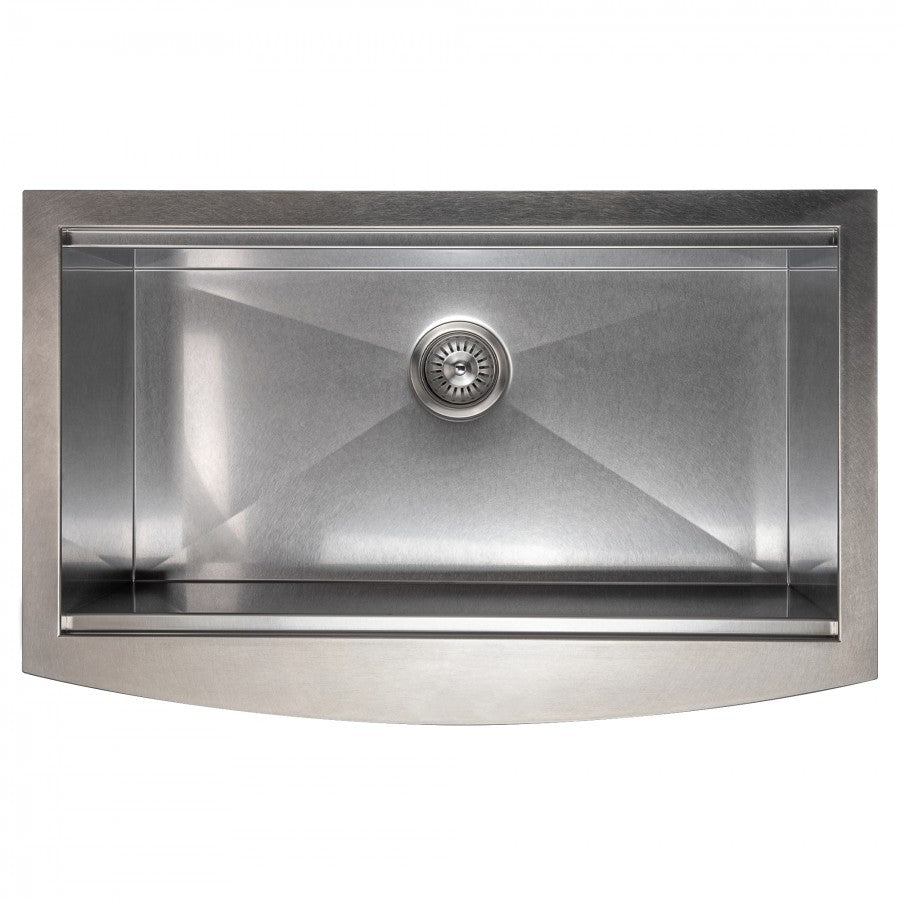 ZLINE 33" Moritz Farmhouse Apron Mount Single Bowl Satin Stainless Steel Kitchen Sink with Bottom Grid and Accessories, SLSAP-33S