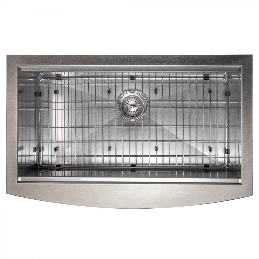 ZLINE 33" Moritz Farmhouse Apron Mount Single Bowl Satin Stainless Steel Kitchen Sink with Bottom Grid and Accessories, SLSAP-33S