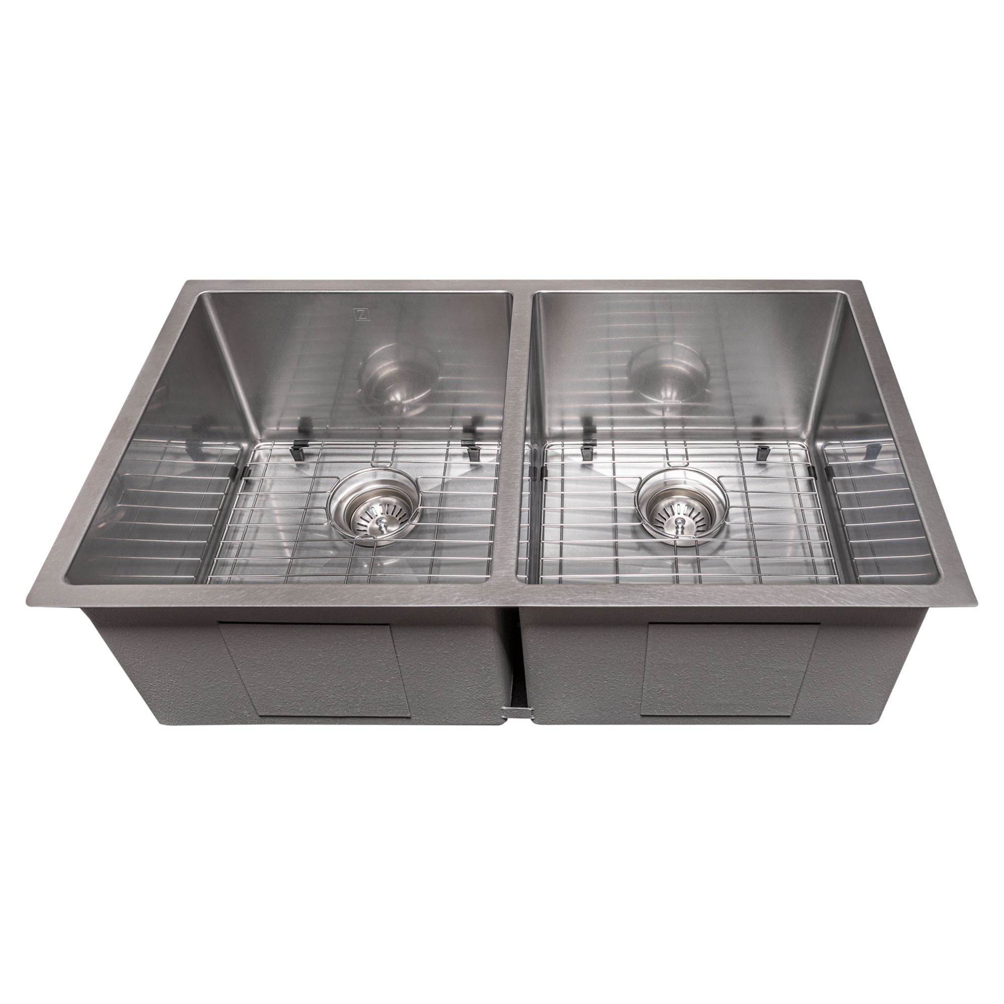 ZLINE 33" Anton Undermount Double Bowl Satin Stainless Steel Kitchen Sink with Bottom Grid, SR50D-33S