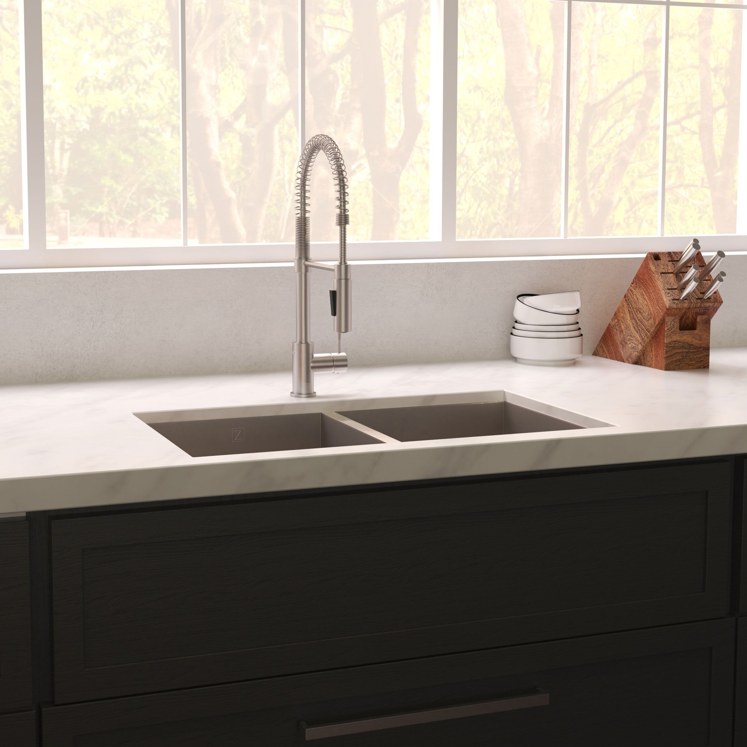 ZLINE 33" Anton Undermount Double Bowl Satin Stainless Steel Kitchen Sink with Bottom Grid, SR50D-33S