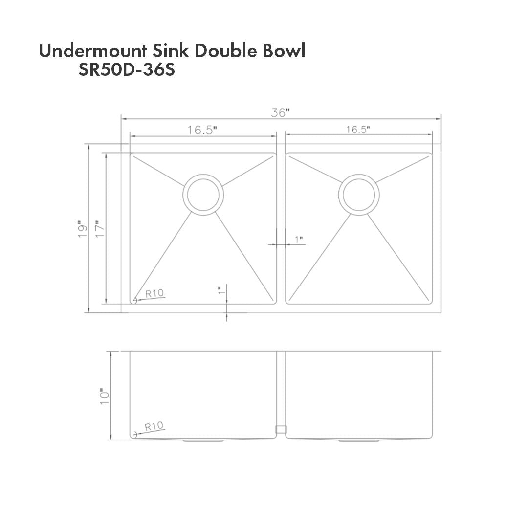 ZLINE 36" Anton Undermount Double Bowl Satin Stainless Steel Kitchen Sink with Bottom Grid, SR50D-36S