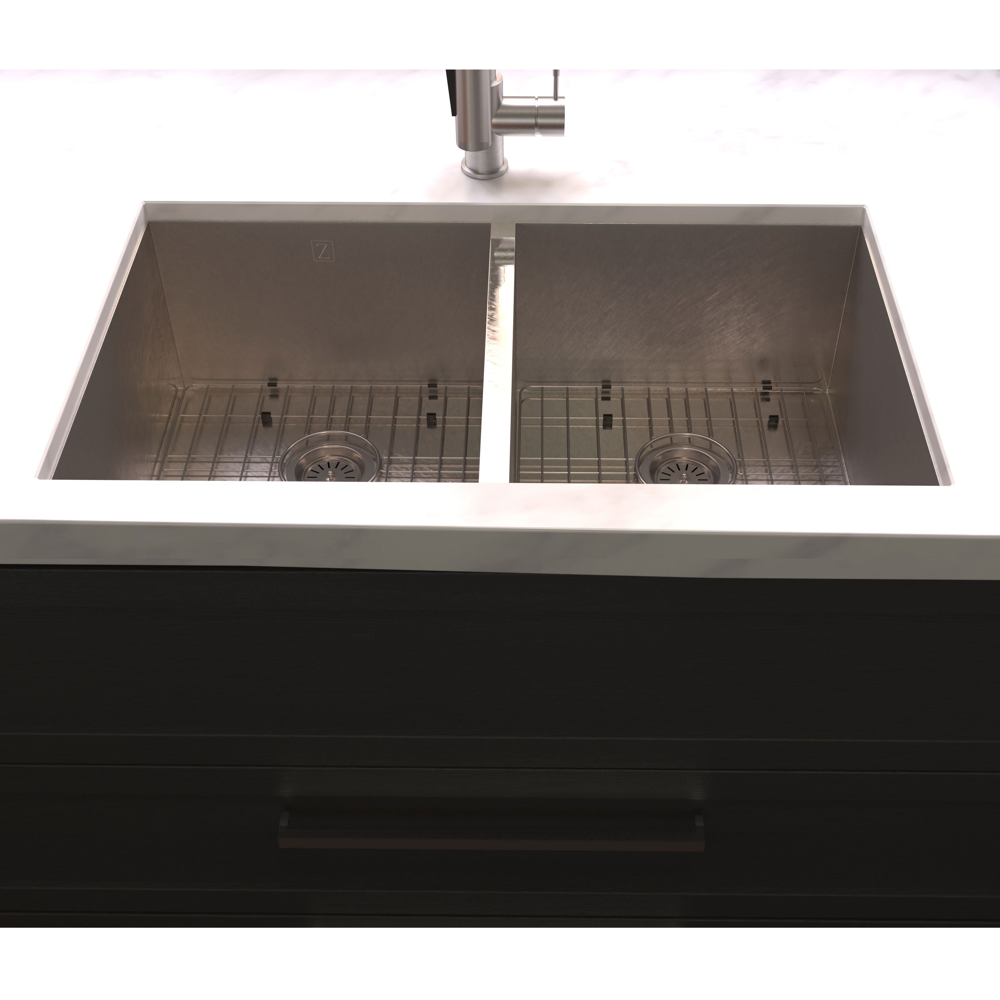 ZLINE 36" Anton Undermount Double Bowl Satin Stainless Steel Kitchen Sink with Bottom Grid, SR50D-36S