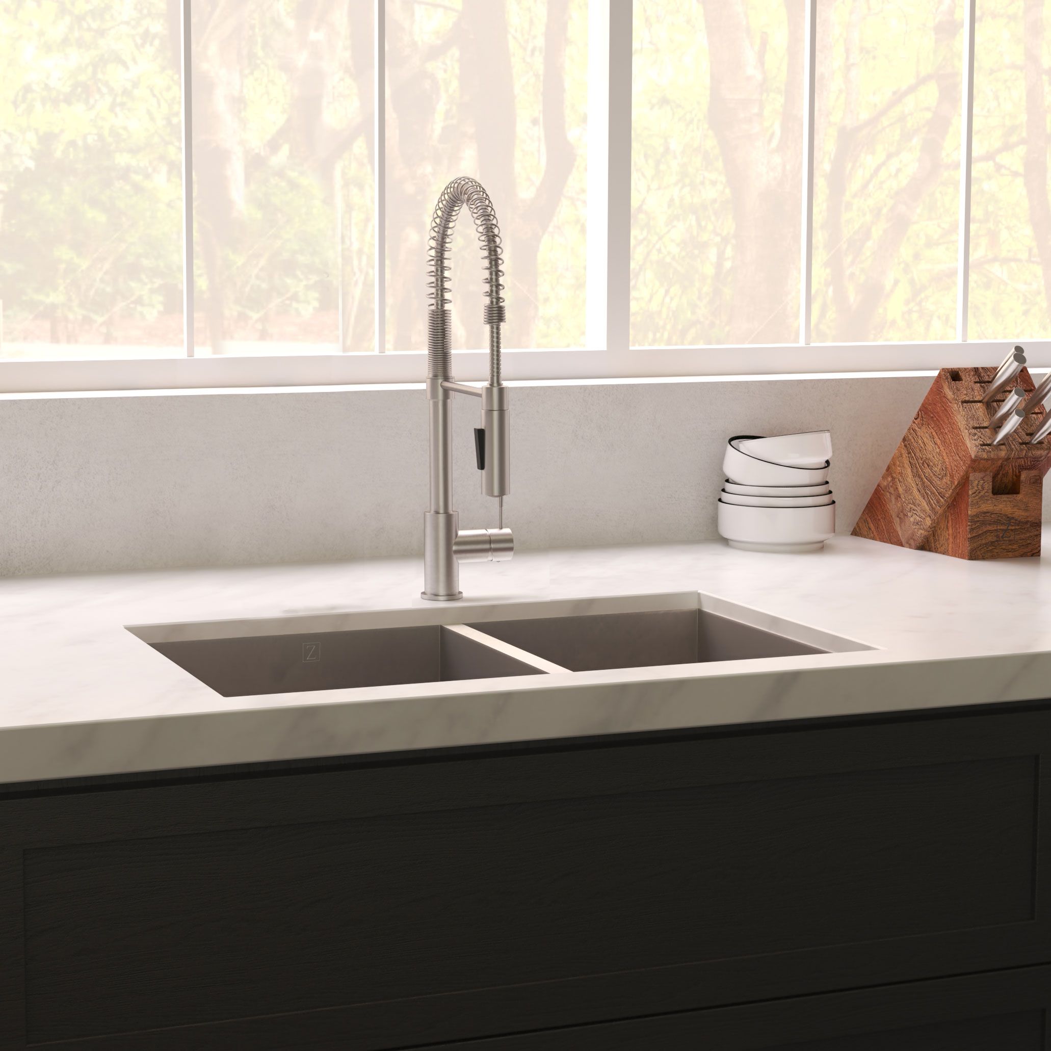 ZLINE 33" Chamonix Undermount Double Bowl Satin Stainless Steel Kitchen Sink with Bottom Grid, SR60D-33S