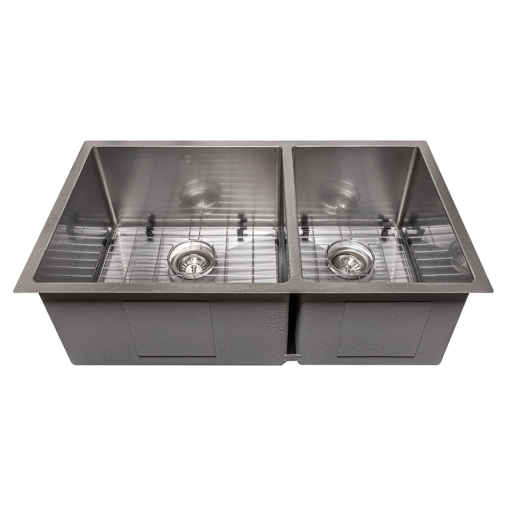 ZLINE 33" Chamonix Undermount Double Bowl Satin Stainless Steel Kitchen Sink with Bottom Grid, SR60D-33S