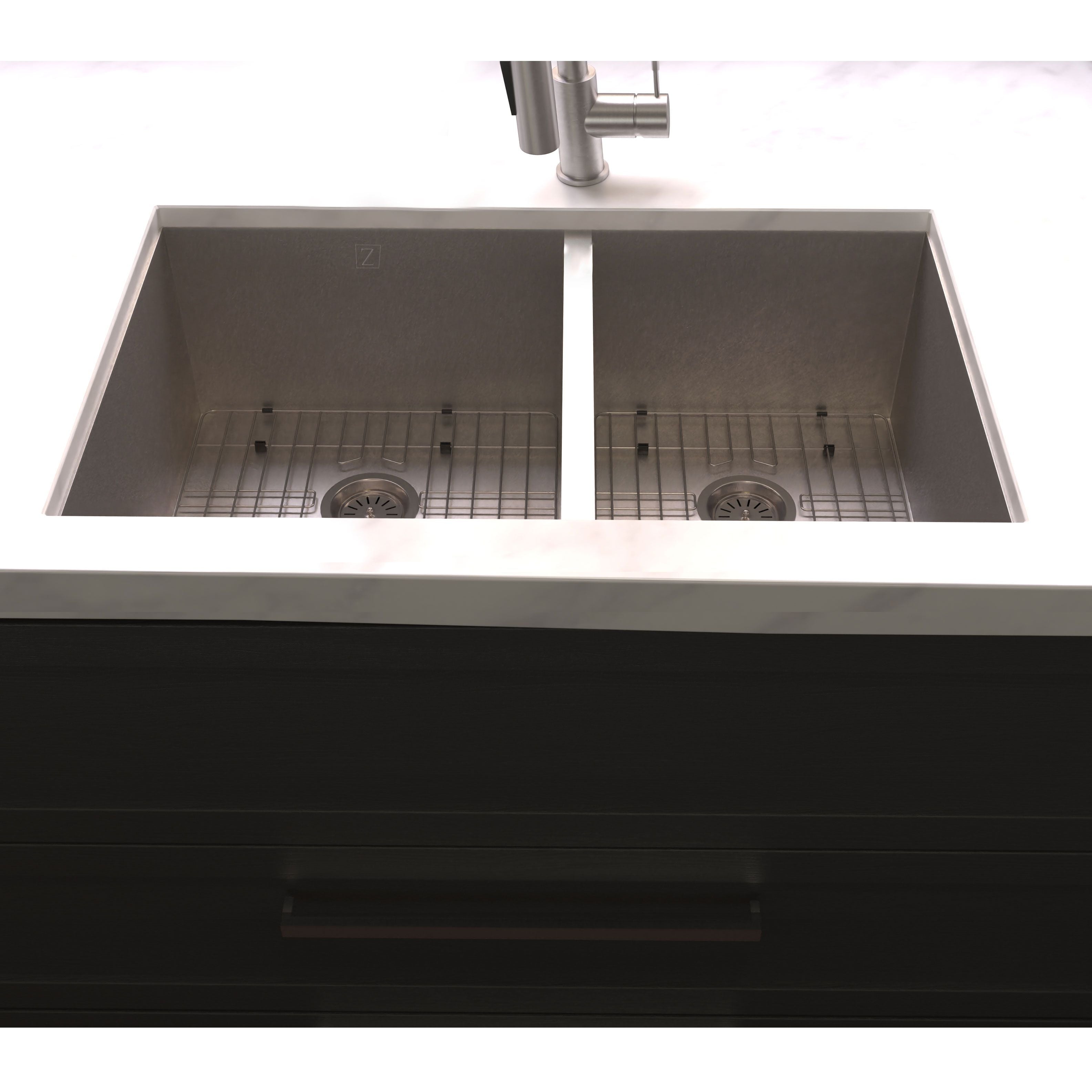 ZLINE 33" Chamonix Undermount Double Bowl Satin Stainless Steel Kitchen Sink with Bottom Grid, SR60D-33S