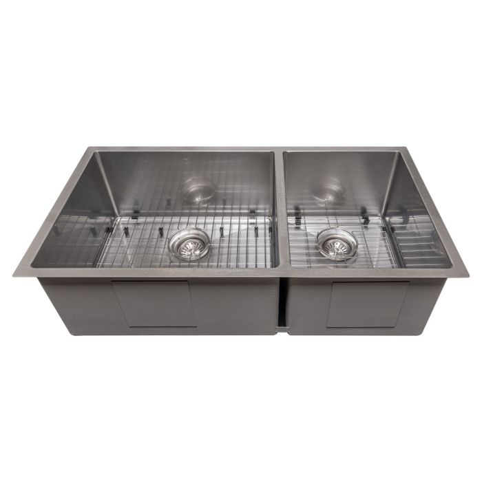 ZLINE 36" Chamonix Undermount Double Bowl Satin Stainless Steel Kitchen Sink with Bottom Grid, SR60D-36S