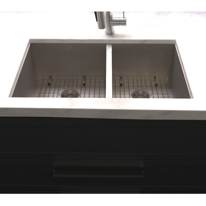 ZLINE 36" Chamonix Undermount Double Bowl Satin Stainless Steel Kitchen Sink with Bottom Grid, SR60D-36S