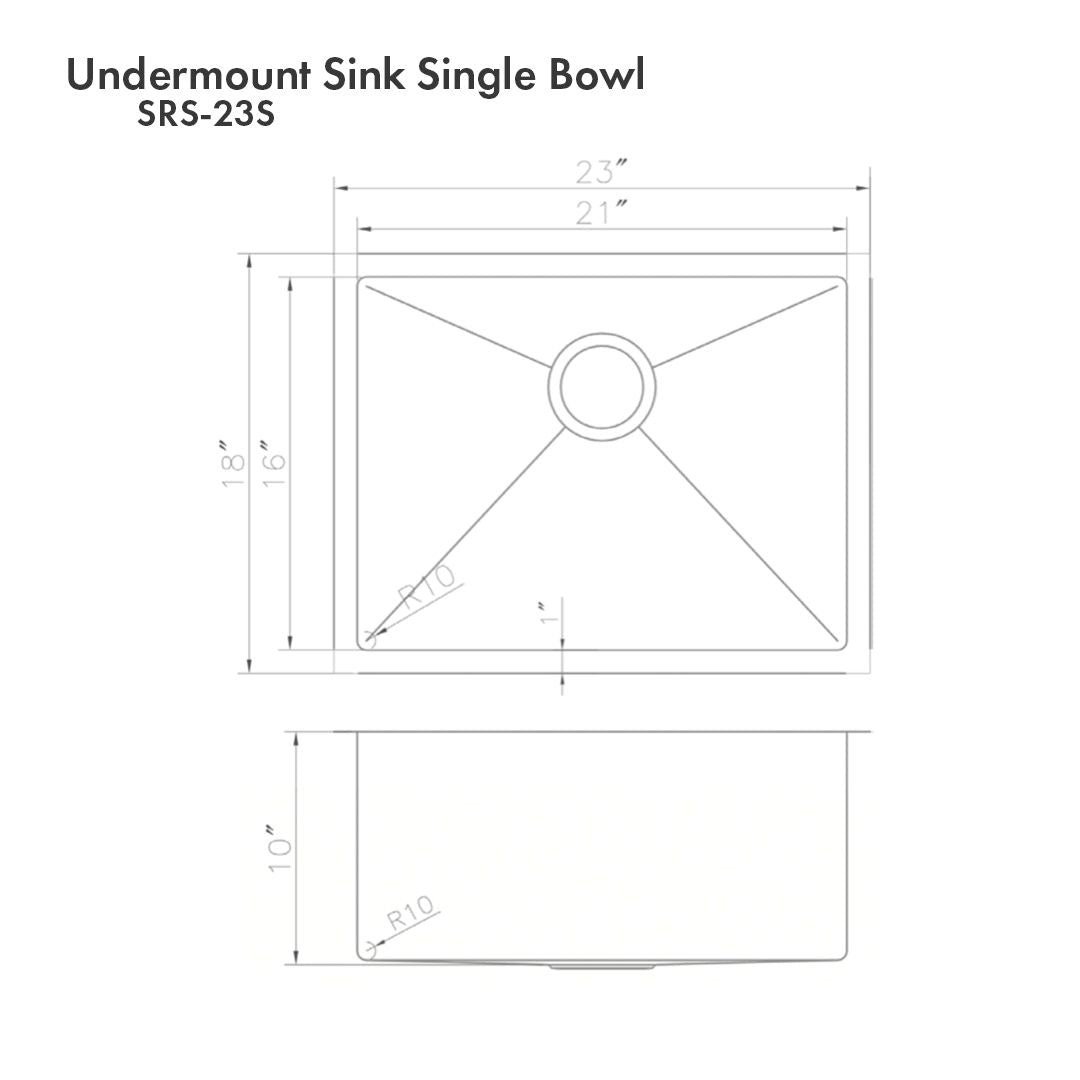 ZLINE 23" Meribel Undermount Single Bowl Satin Stainless Steel Kitchen Sink with Bottom Grid, SRS-23S