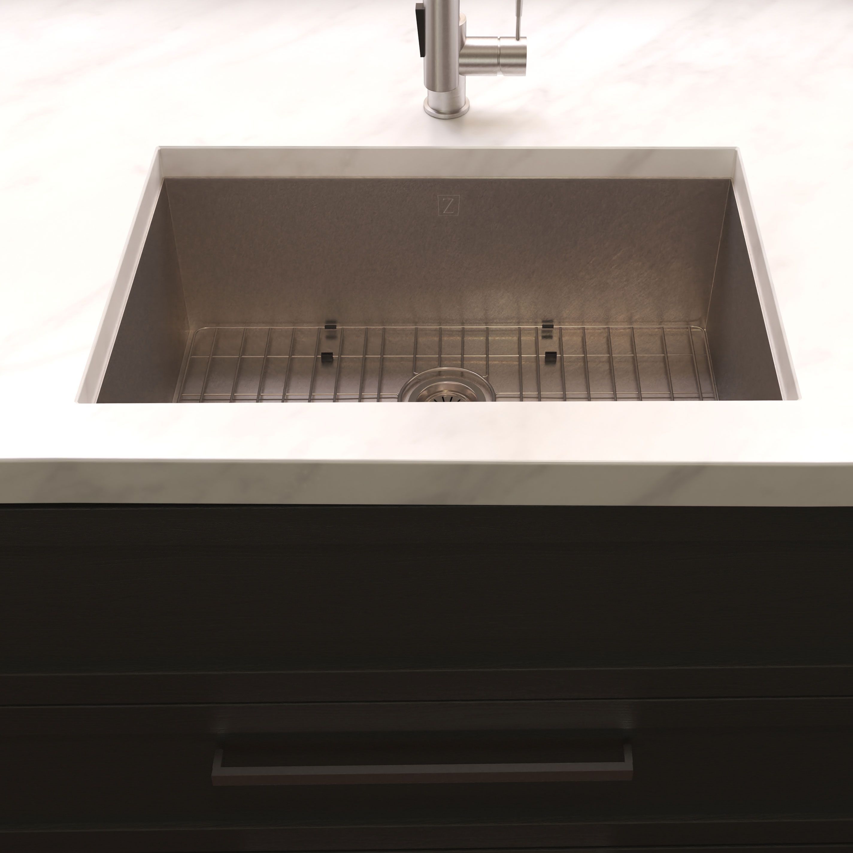 ZLINE 30" Meribel Undermount Single Bowl Satin Stainless Steel Kitchen Sink with Bottom Grid, SRS-30S