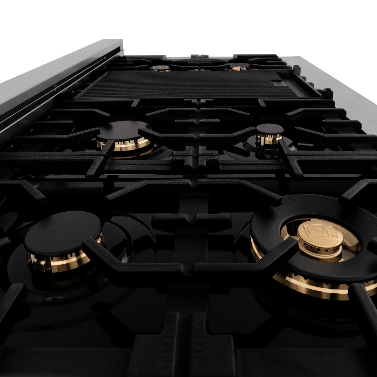 ZLINE 48 in Dual Fuel Range with 6 Sealed Brass Burners, Double Electric Convection Ovens, Satin Stainless Steel Door, 6.0 cu. ft. Total Capacity (RAS-SN-BR-48)