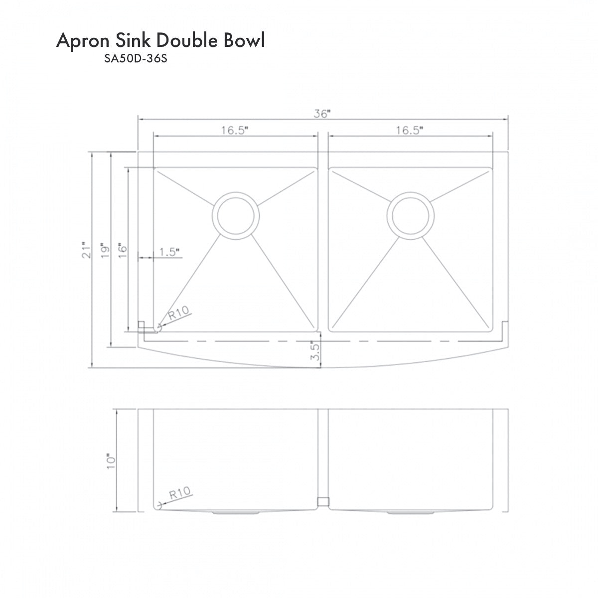 ZLINE 36" Niseko Farmhouse Apron Mount Double Bowl Satin Stainless Steel Kitchen Sink with Bottom Grid, SA50D-36S