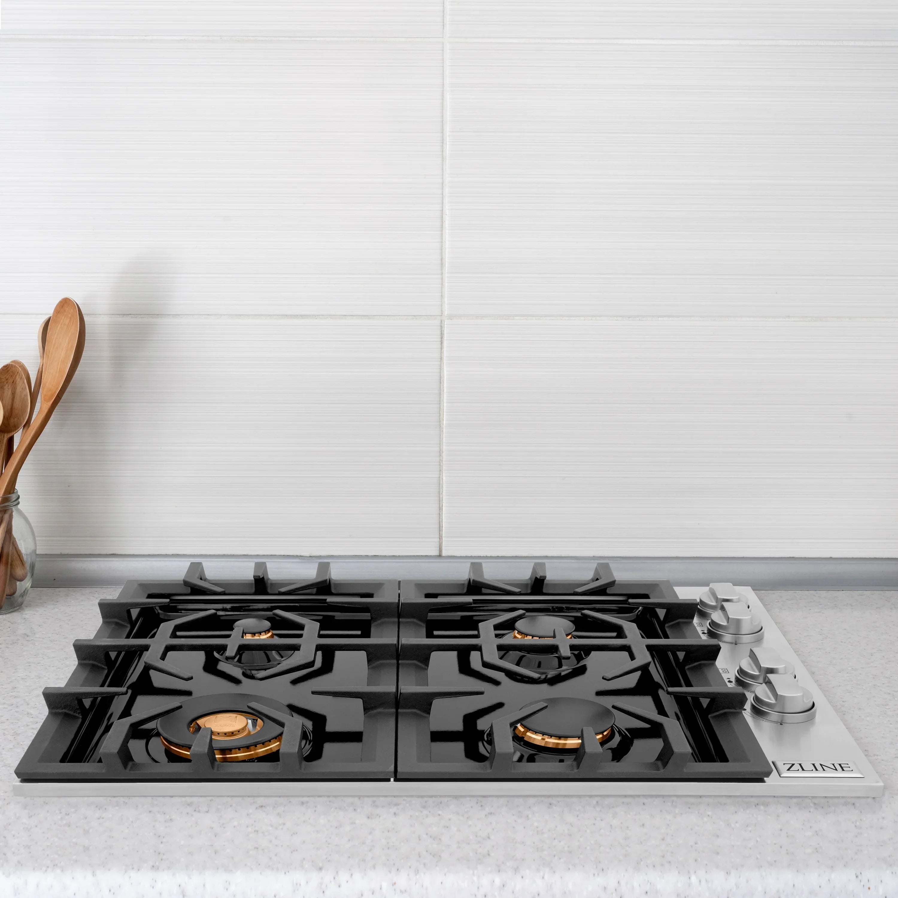 ZLINE 30" Gas Cooktop with 4 Gas Brass Burners and Black Porcelain Top, RC-BR-30-PBT