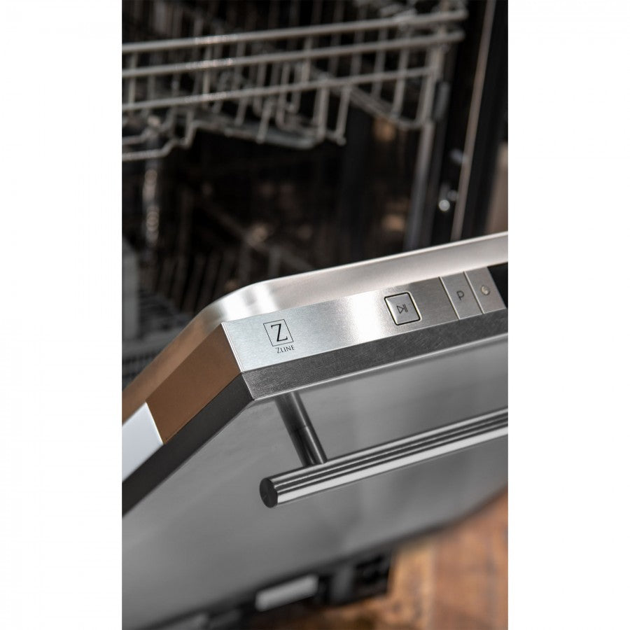 ZLINE 24" Top Control Built-In Dishwasher with Satin Stainless Steel Panel and Stainless Steel Tub with Modern Style Handle, 52dBa, DW-SN-24