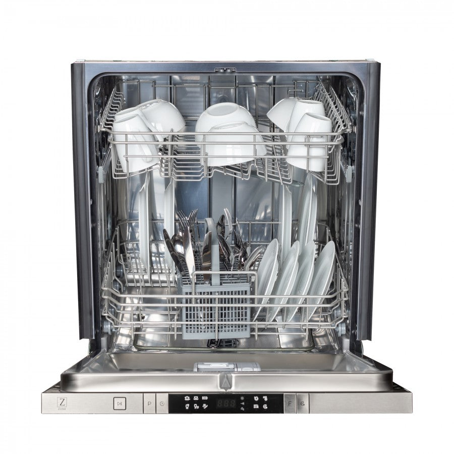 ZLINE 24" Top Control Built-In Dishwasher with Satin Stainless Steel Panel and Stainless Steel Tub with Traditional Style Handle, 52dBa, DW-SN-H-24