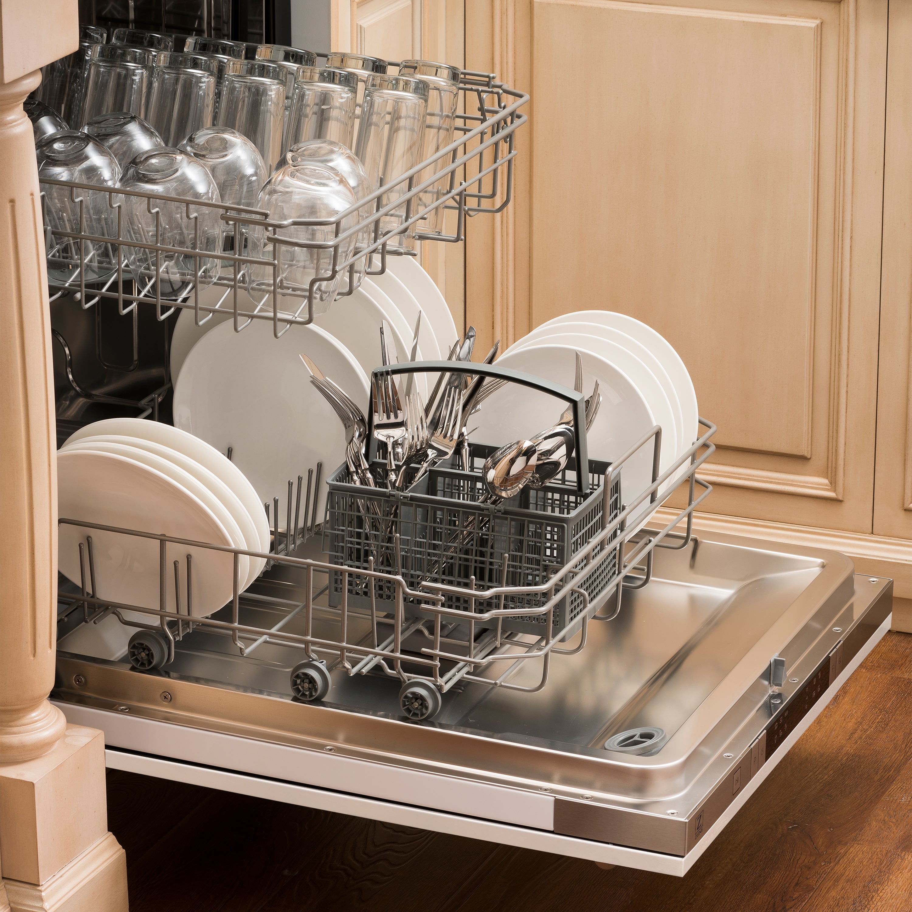ZLINE 24-Inch Top Control Dishwasher, White Matte, Stainless Steel Tub, Model DW-WM-24