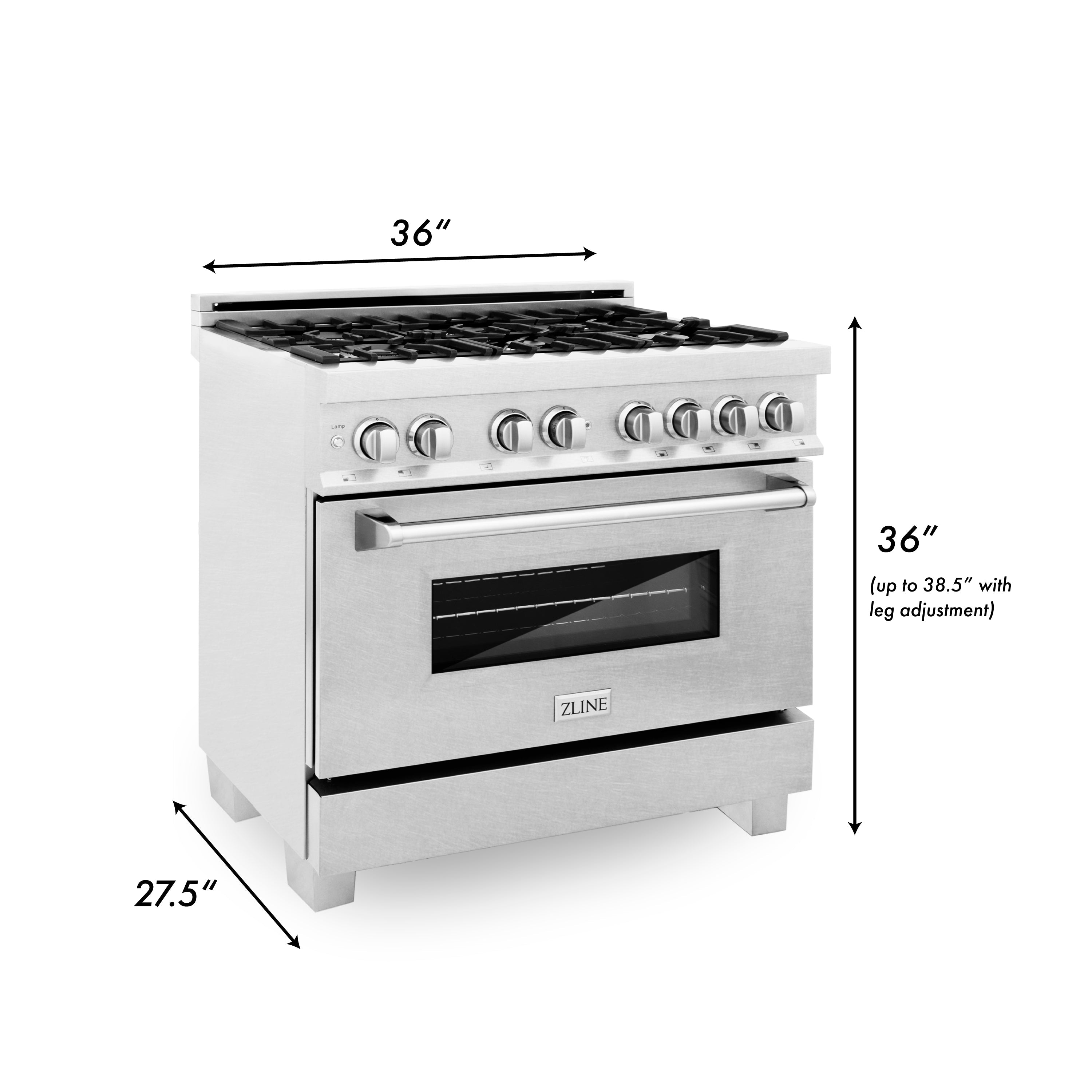 ZLINE 36-Inch Legacy Dual Fuel Range, 6 Burner Gas Cooktop, Electric Convection Oven, Griddle, Satin Stainless Steel (RAS-SN-GR-36)