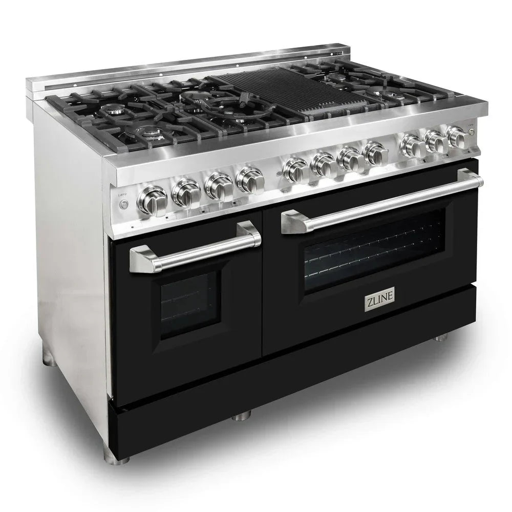 ZLINE 48-Inch Professional Gas Range with Electric Oven, 7 Burners, 6.0 cu. ft., Stainless Steel with Matte Black Accents (Model RA-BLM-48)