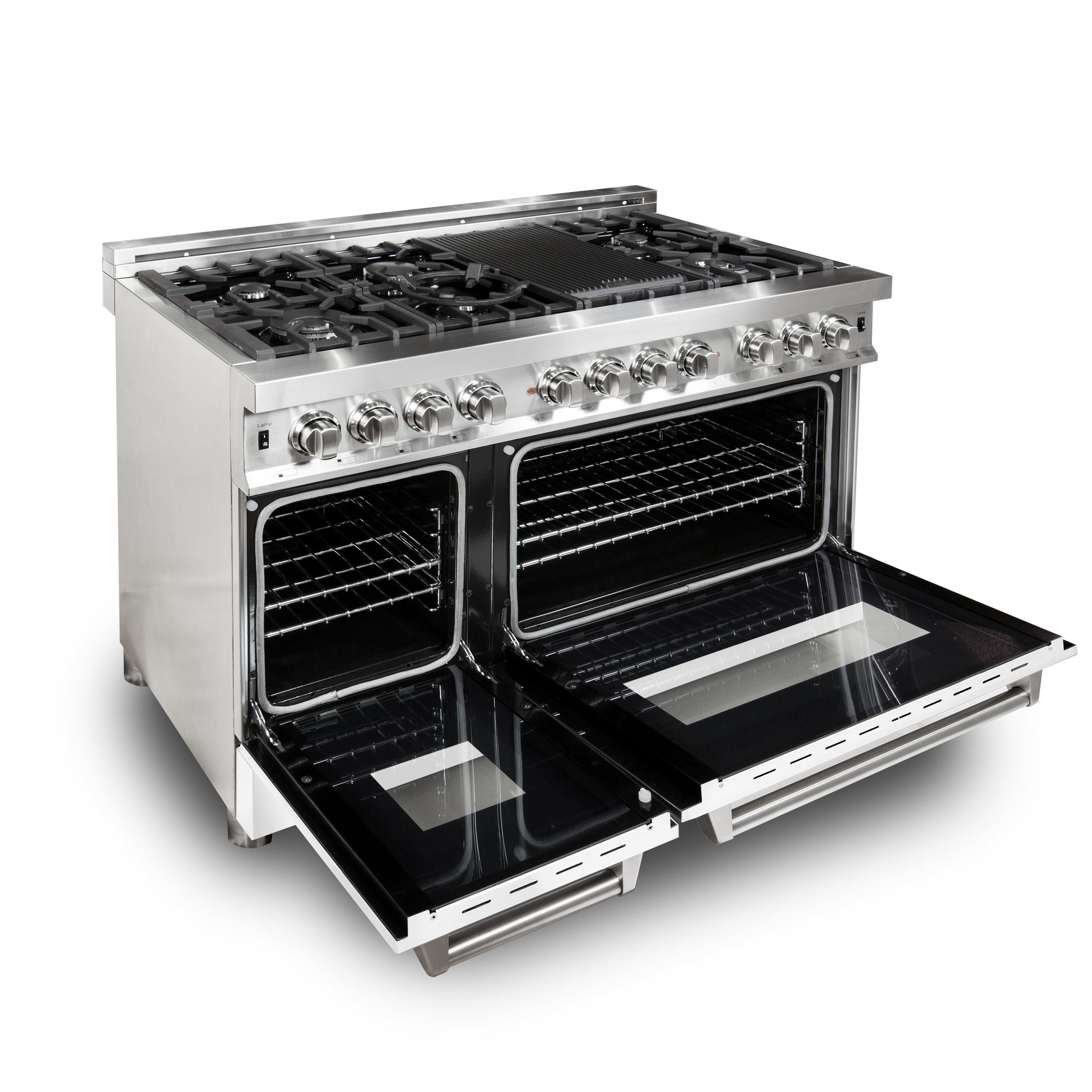 ZLINE 48-Inch Dual Fuel Range with Gas Cooktop, Electric Oven, Griddle, 6.0 cu. ft., White Matte Door, Stainless Steel (RA-WM-GR-48)