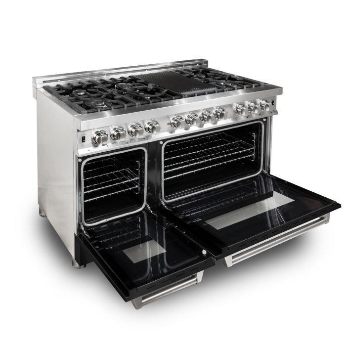ZLINE 48-Inch Professional Gas Range with Electric Oven, 7 Burners, 6.0 cu. ft., Stainless Steel with Matte Black Accents (Model RA-BLM-48)