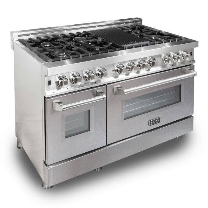 ZLINE Legacy 48-Inch Dual Fuel Range, 7-Burner Gas Cooktop, 6.0 cu. ft. Double Electric Ovens, Stainless Steel with Satin Stainless Doors (RA-SN-48)