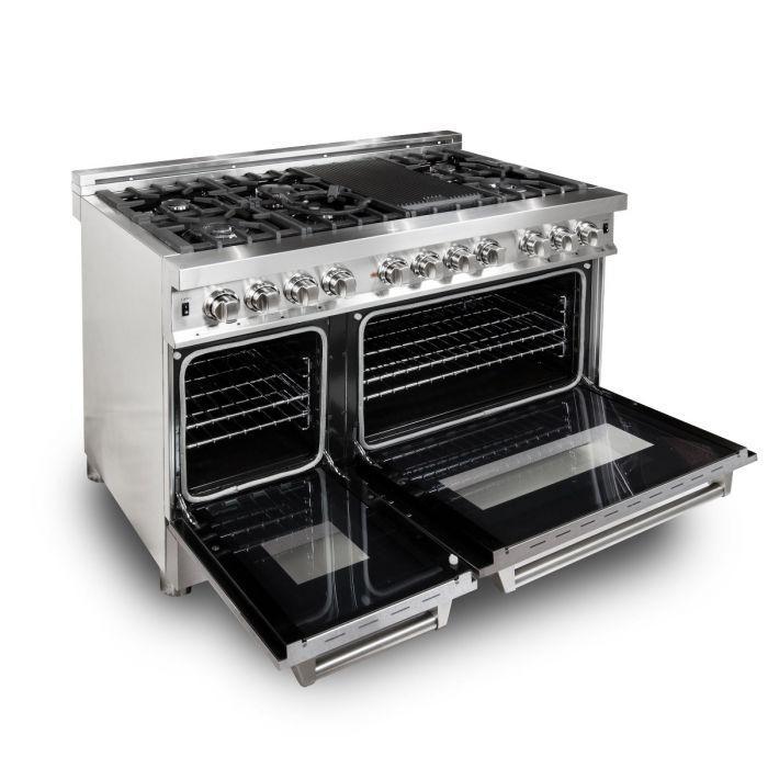 ZLINE Legacy 48-Inch Dual Fuel Range, 7-Burner Gas Cooktop, 6.0 cu. ft. Double Electric Ovens, Stainless Steel with Satin Stainless Doors (RA-SN-48)