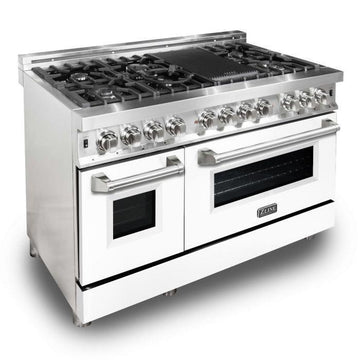 ZLINE 48 in. 6.0 cu. ft. Professional Dual Fuel Range with Gas Cooktop and Electric Convection Oven in Stainless Steel with White Matte Door (RA-WM-48)