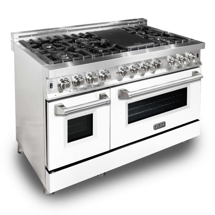 ZLINE 48 in. 6.0 cu. ft. Professional Dual Fuel Range with Gas Cooktop and Electric Convection Oven in Stainless Steel with White Matte Door (RA-WM-48)