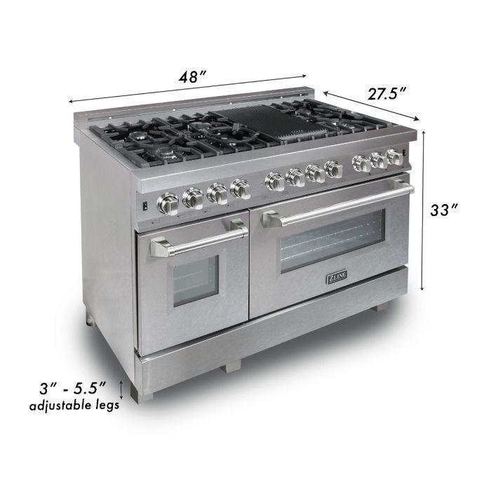 ZLINE 48 in. 6.0 cu. ft. Legacy Dual Fuel Range with 7 Burner Gas Cooktop and Double Electric Ovens in Satin Stainless Steel with Blue Gloss Doors (RAS-BG-48)