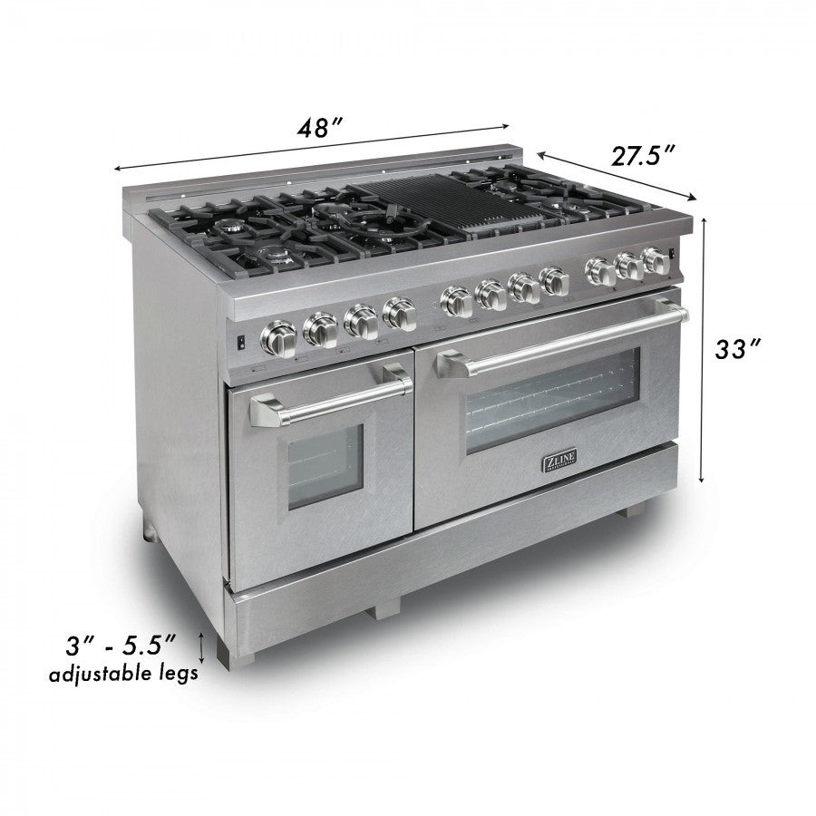 ZLINE 48 in. Legacy Dual Fuel Range, 7-Burner Gas Cooktop, 2 Electric Ovens, 6.0 cu. ft., Satin Stainless Steel with White Matte Doors (RAS-WM-48)