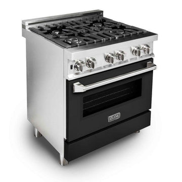 ZLINE 30" Professional Dual Fuel Range with Gas Cooktop and Electric Convection Oven in Stainless Steel with Black Matte Door (RA-BLM-30)