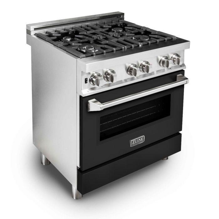 ZLINE 30" Professional Dual Fuel Range with Gas Cooktop and Electric Convection Oven in Stainless Steel with Black Matte Door (RA-BLM-30)