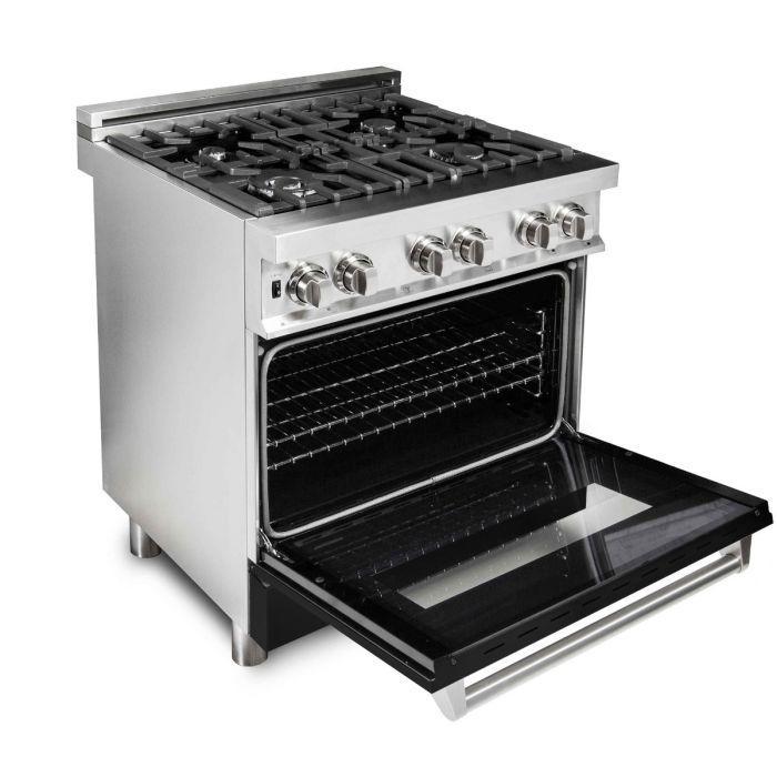 ZLINE 30" Professional Dual Fuel Range with Gas Cooktop and Electric Convection Oven in Stainless Steel with Black Matte Door (RA-BLM-30)
