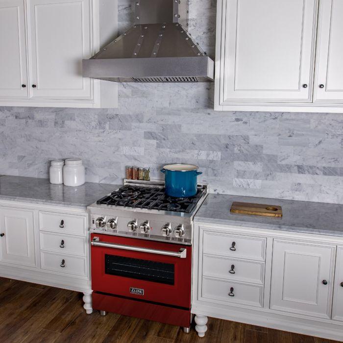 ZLINE 30" Professional Dual Fuel Range with 4 Gas Burners and Electric Oven in Stainless Steel with Red Gloss Door (RA-RG-30)