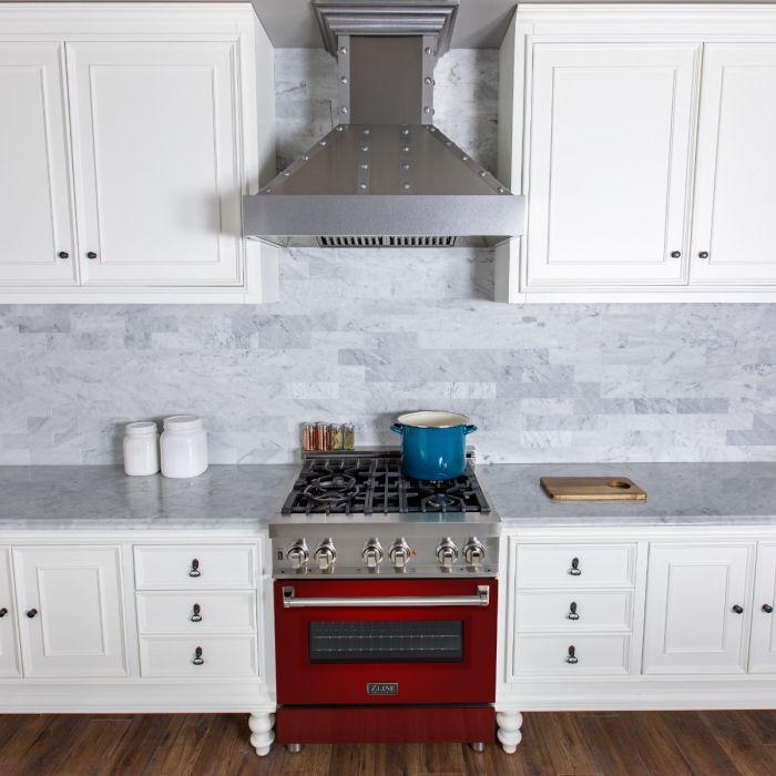ZLINE 30" Professional Dual Fuel Range with 4 Gas Burners and Electric Oven in Stainless Steel with Red Gloss Door (RA-RG-30)