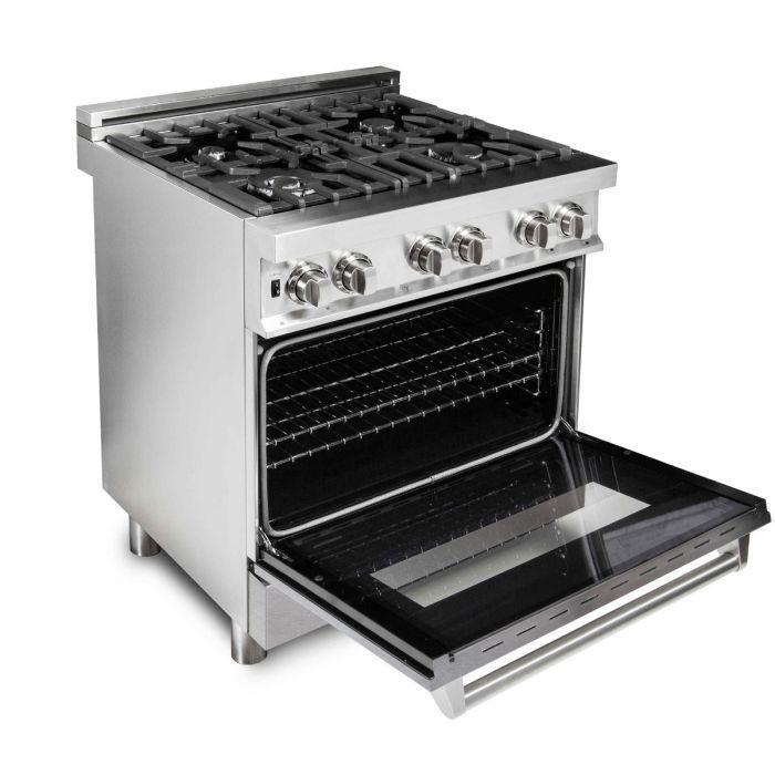 ZLINE 30-Inch 4.0 Cu. Ft. Legacy Dual Fuel Range with 4-Burner Gas Cooktop and Electric Convection Oven in Stainless Steel with Satin Stainless Steel Door, Model RA-SN-30