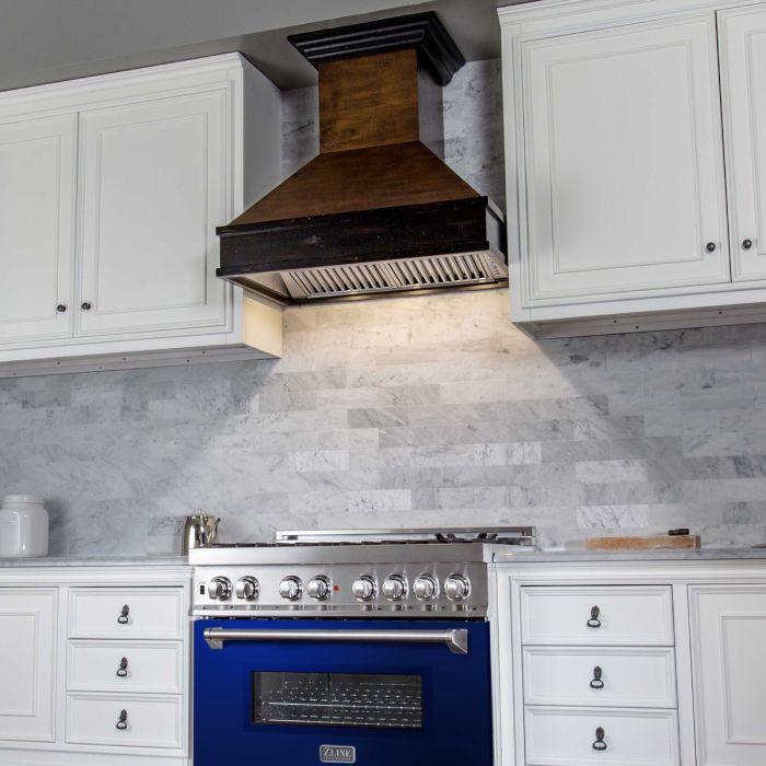 ZLINE 36 in. Dual Fuel Range with 6 Gas Burners and Electric Convection Oven in Stainless Steel with Blue Gloss Door (RA-BG-36)