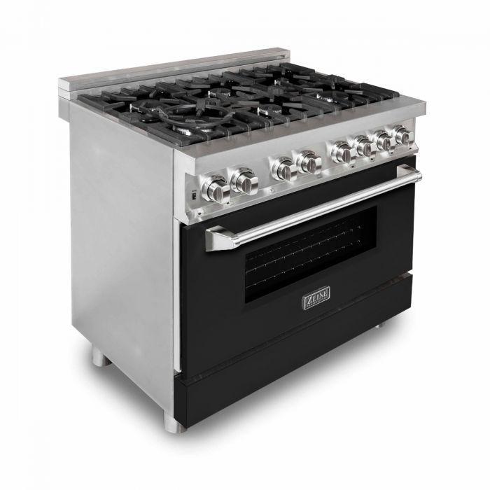 ZLINE 36" Dual Fuel Range with Gas Burners and Electric Oven, Stainless Steel with Black Matte Door (RA-BLM-36)