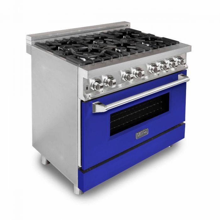 ZLINE RA-BM-36 36-Inch Professional Gas Range with Electric Oven, Stainless Steel with Blue Matte Door (RA-BM-36)