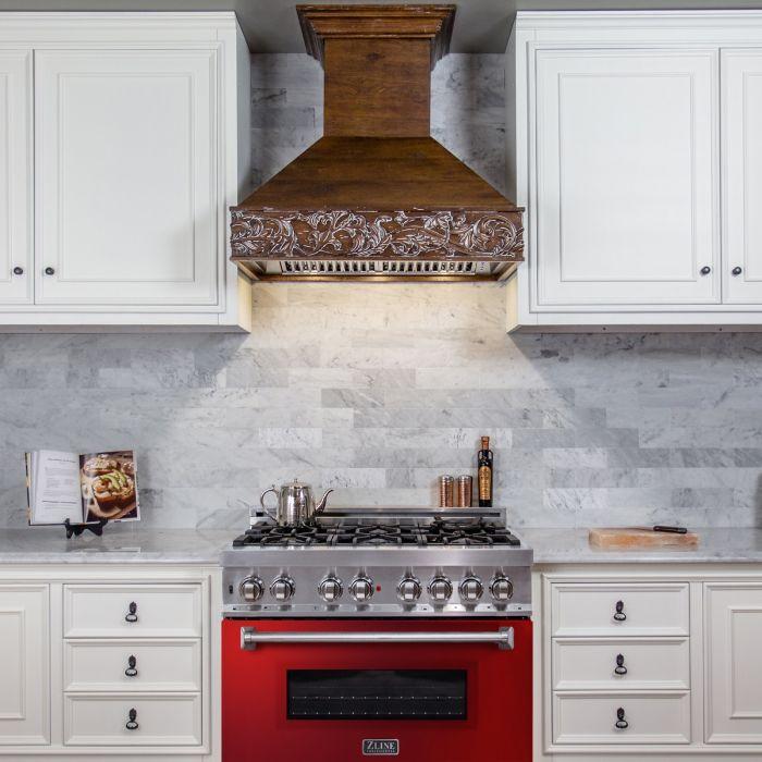 ZLINE 36" Professional Dual Fuel Range with 6-Burner Gas Cooktop and Electric Convection Oven in Stainless Steel with Red Gloss Door (RA-RG-36)