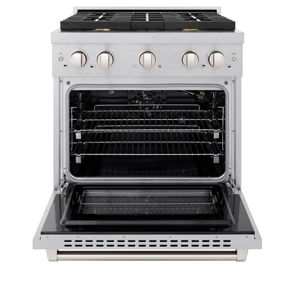 ZLINE 30-Inch Paramount Gas Range with Convection Gas Oven, 4 Brass Burners, 4.2 cu. ft., Satin Stainless Steel (SGRS-BR-30)
