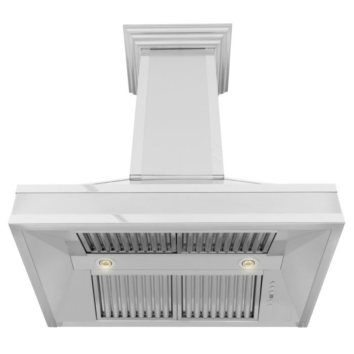 ZLINE 36" Wall Mount Range Hood – Satin Stainless Steel, Ducted, Mirror Accents, Designer Series (655MR-36)