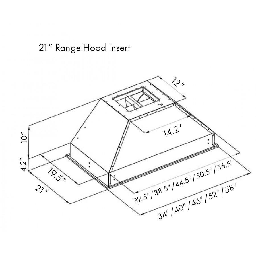 ZLINE 52 in. Wall Mount Range Hood Insert 21 in. Depth Stainless Steel 700 CFM (721-52)