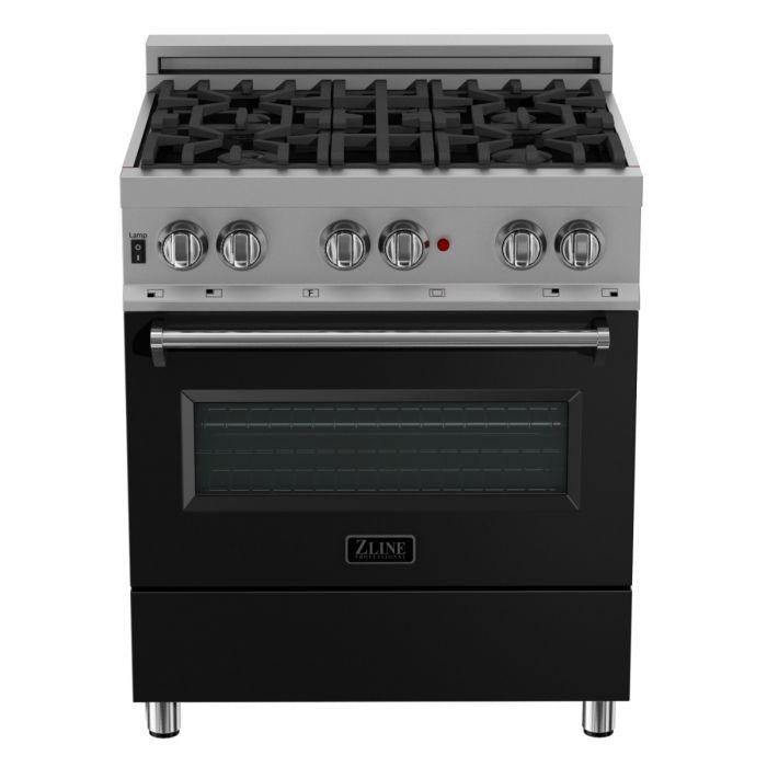 ZLINE Legacy 30-Inch Dual Fuel Range with 4-Burner Gas Cooktop, 4.0 cu. ft. Electric Convection Oven, Satin Stainless Steel with Black Matte Door (RAS-BLM-30)