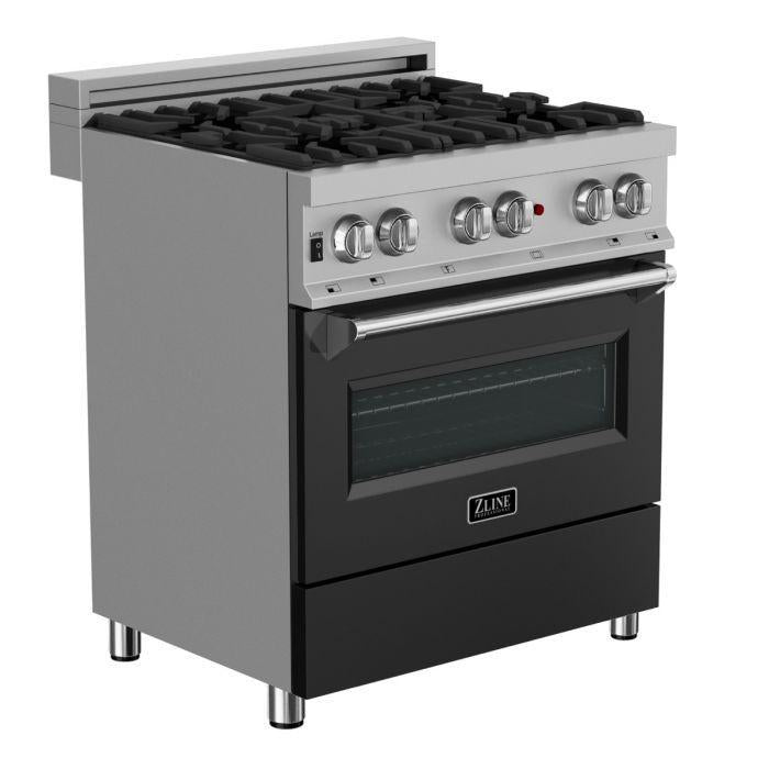 ZLINE Legacy 30-Inch Dual Fuel Range with 4-Burner Gas Cooktop, 4.0 cu. ft. Electric Convection Oven, Satin Stainless Steel with Black Matte Door (RAS-BLM-30)