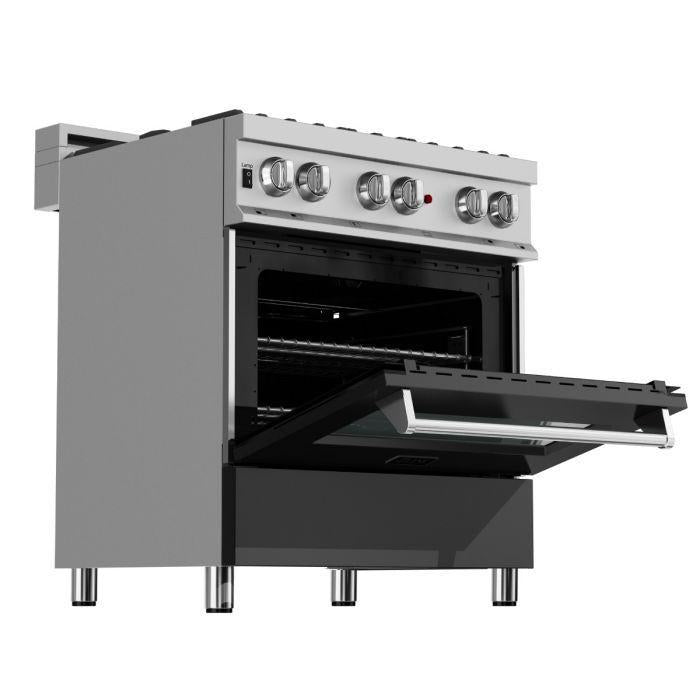 ZLINE Legacy 30-Inch Dual Fuel Range with 4-Burner Gas Cooktop, 4.0 cu. ft. Electric Convection Oven, Satin Stainless Steel with Black Matte Door (RAS-BLM-30)