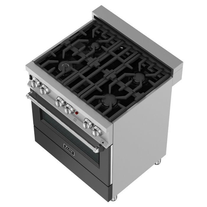 ZLINE Legacy 30-Inch Dual Fuel Range with 4-Burner Gas Cooktop, 4.0 cu. ft. Electric Convection Oven, Satin Stainless Steel with Black Matte Door (RAS-BLM-30)