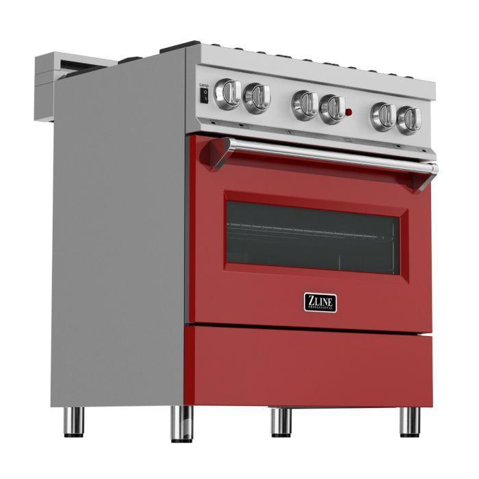 ZLINE Legacy 30 in. Dual Fuel Range with 4 Burners and Electric Convection Oven, 4.0 cu. ft., Satin Stainless Steel with Red Gloss Door (RAS-RG-30)