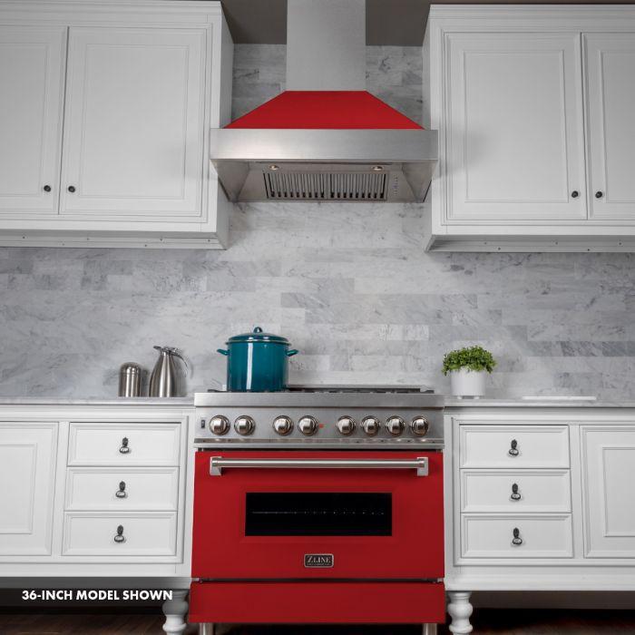 ZLINE Legacy 30 in. Dual Fuel Range with 4 Burners and Electric Convection Oven, 4.0 cu. ft., Satin Stainless Steel with Red Gloss Door (RAS-RG-30)