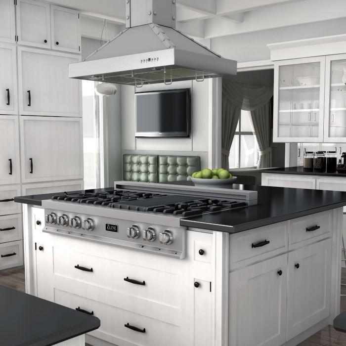 ZLINE Appliance Package - 48" Rangetop With 7 Gas Burners, Range Hood in Satin Stainless Steel, 2KP-RTSRH48