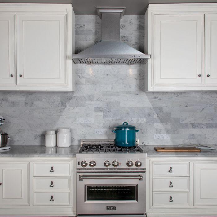 ZLINE 30 in Wall Mount Range Hood Satin Stainless Steel Convertible Vent Designer Series 400 CFM (8KBS-30)
